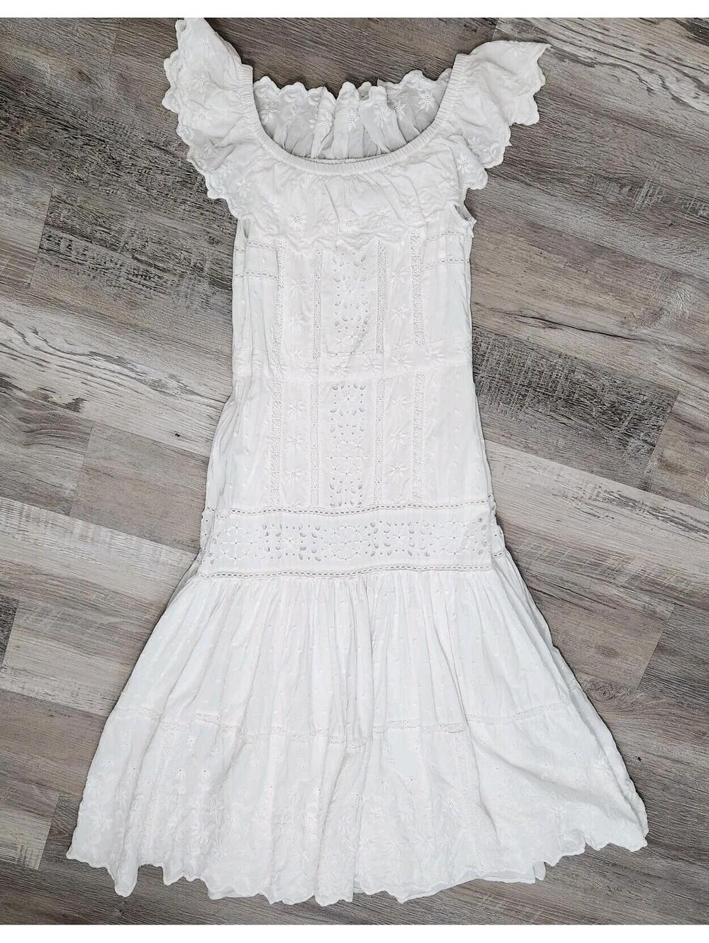 Lauren Ralph Lauren White Maxi Dress Cotton Black Label Size 8 Crochet Eyelet